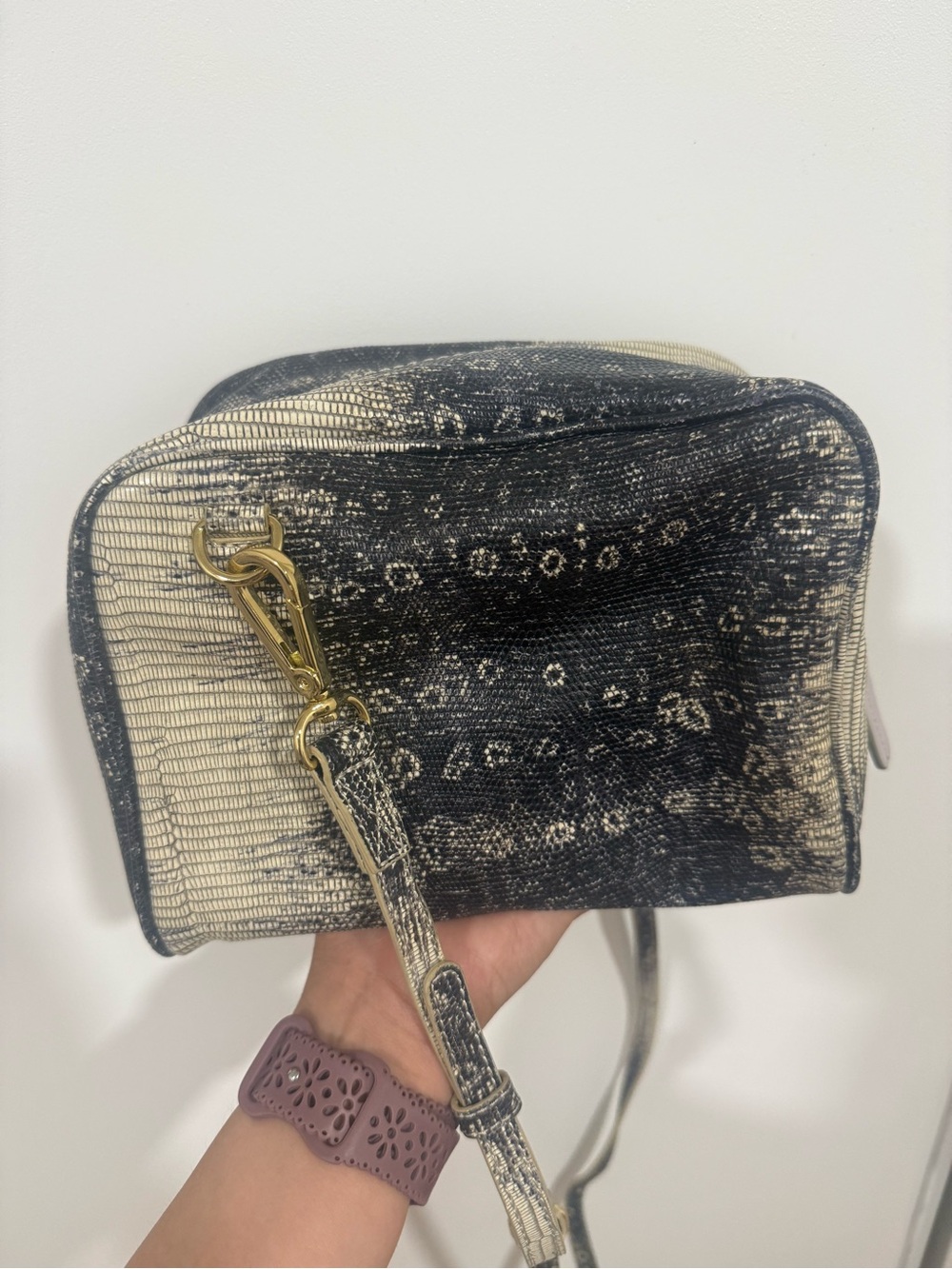 Leather Black and Cream Crossbody Bag-LOGO by Lori Goldstein